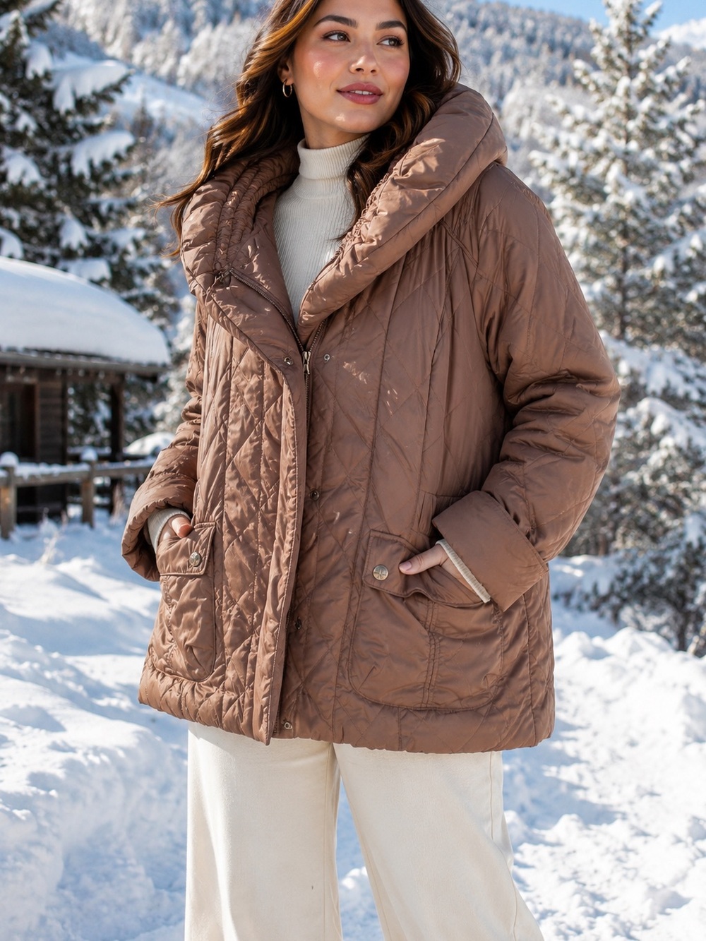 Bianca Nygard Bronze Quilted Puffer Jacket Oversized Collar Size L